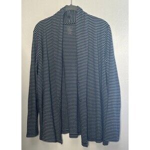 L.L. Bean Open Cardigan XL Pima Cotton Blue White Stripe Secretary Teacher Coast